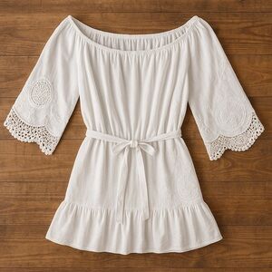 LOFT White Beachwear Size 2X Plus Size Cotton Belted Islet Cottagecore Glam Boho